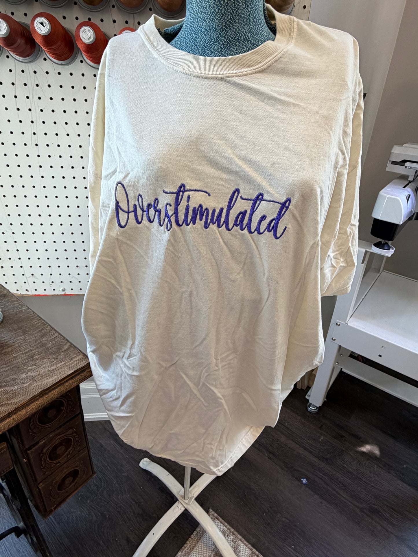 2XL Ivory overstimulated (purple) tee