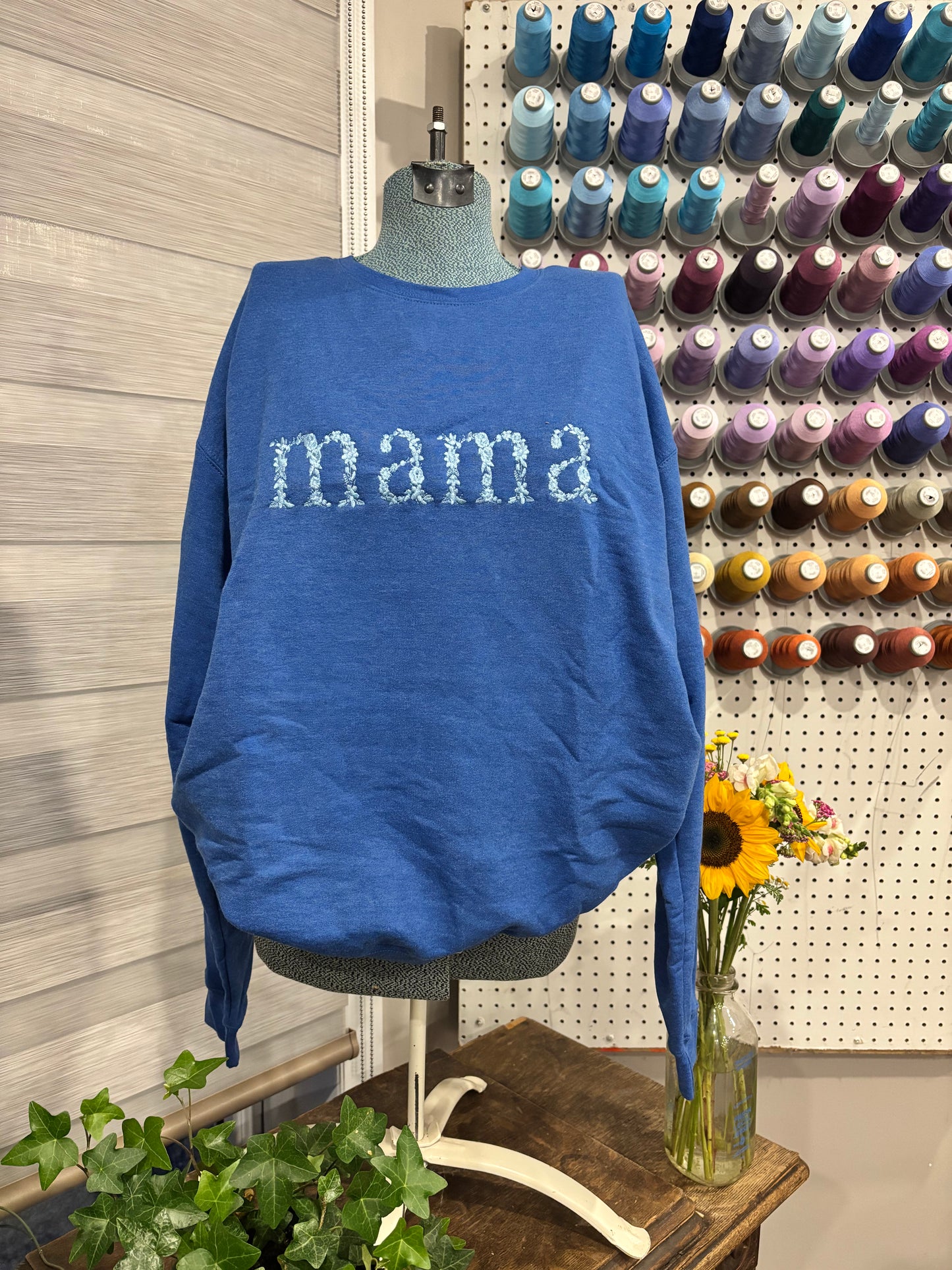 3XL Heather Blue Mama Floral Crew