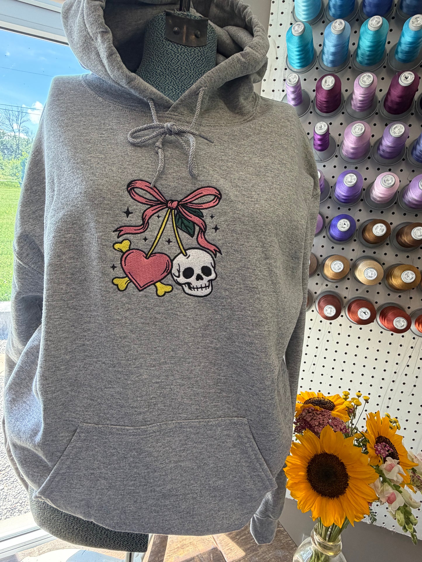 Medium Skull Hearts Sport Grey Hoodie