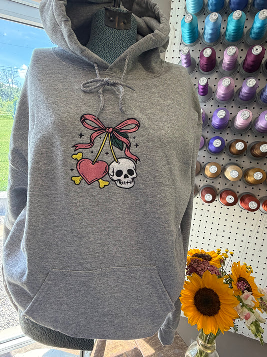 Medium Skull Hearts Sport Grey Hoodie