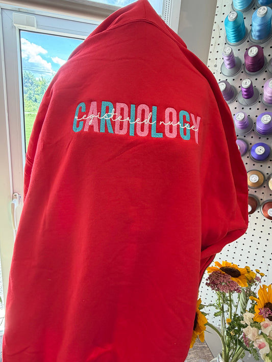 2XL Red Cardiology Registered Nurse Zip-Up Hoodie