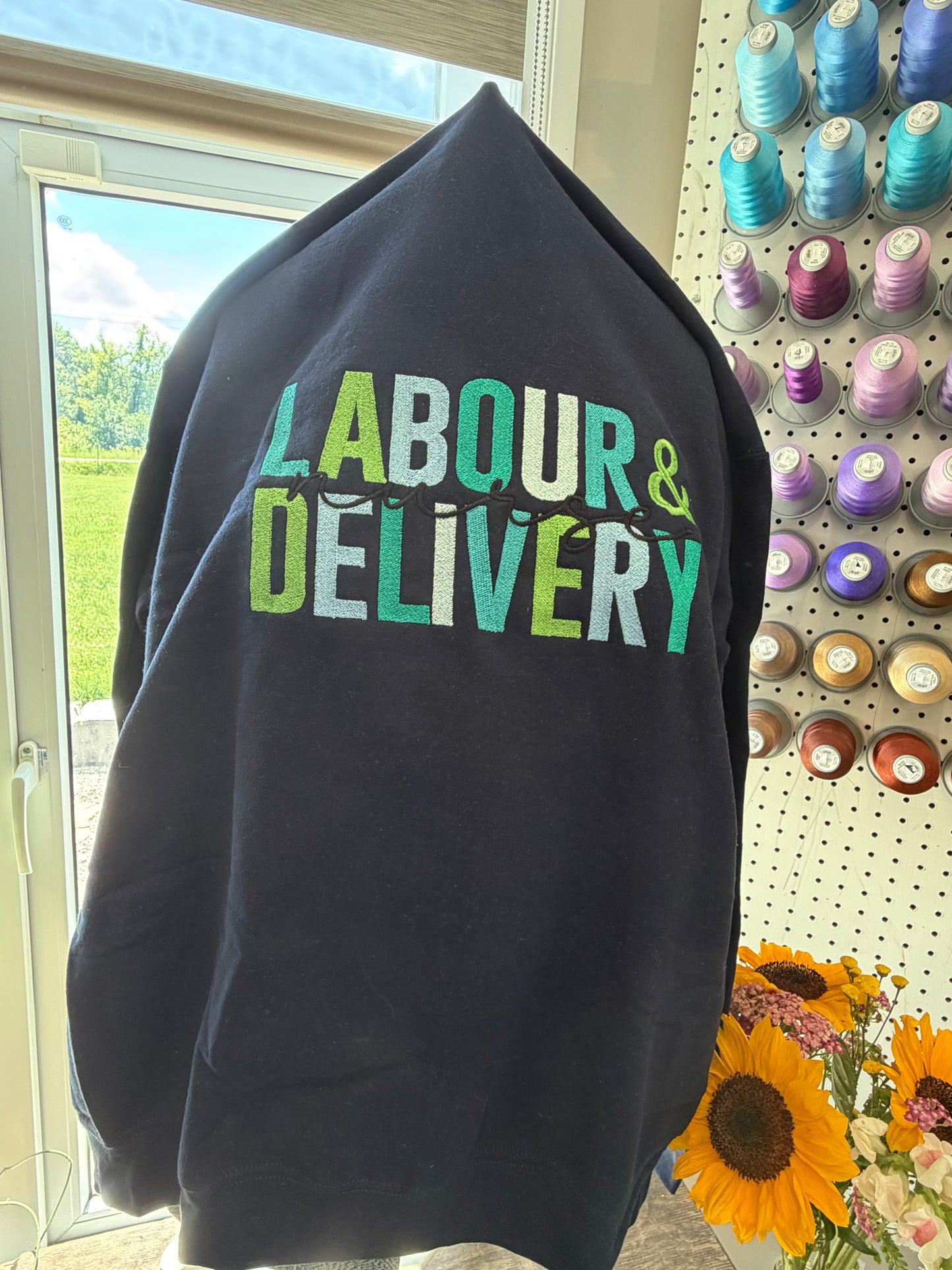 Medium Navy L&D Zip-UP Hoodie (blues/greens)