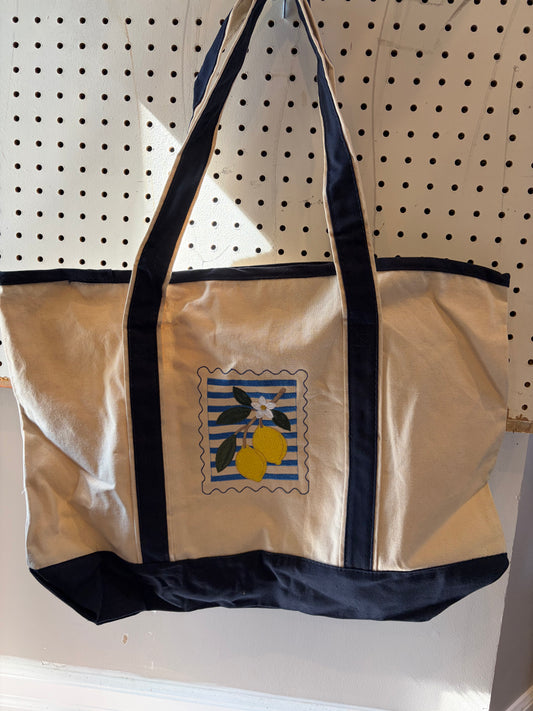Navy Lemon Tote Bag / 34.6 L Canvas