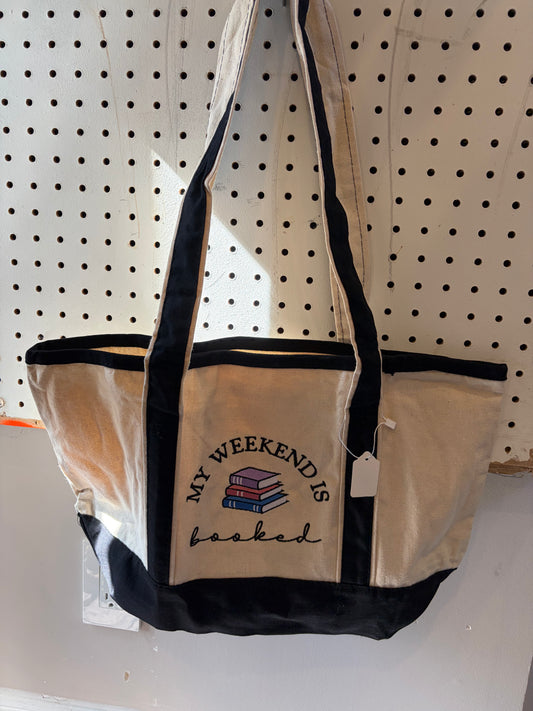 Black Weekends Booked Tote Bag / 20L Canvas