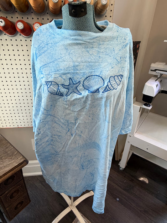 3XL Blue Tye Dye seashells tee