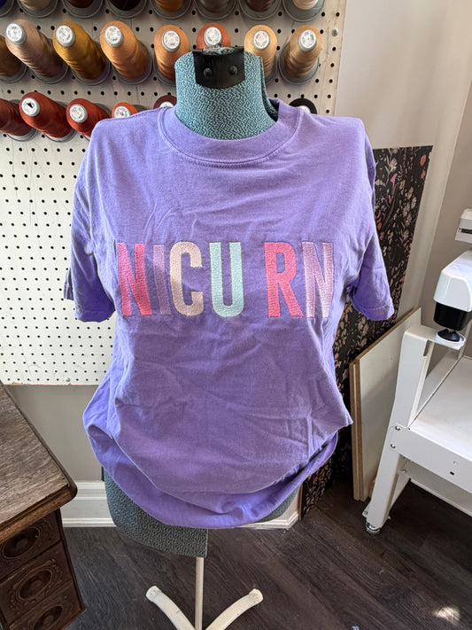 Small violet NICU RN tee
