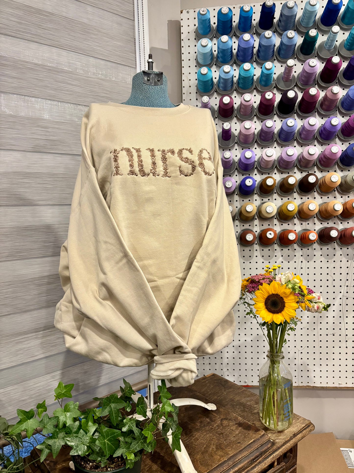 2XL Sand Floral Nurse Crewneck