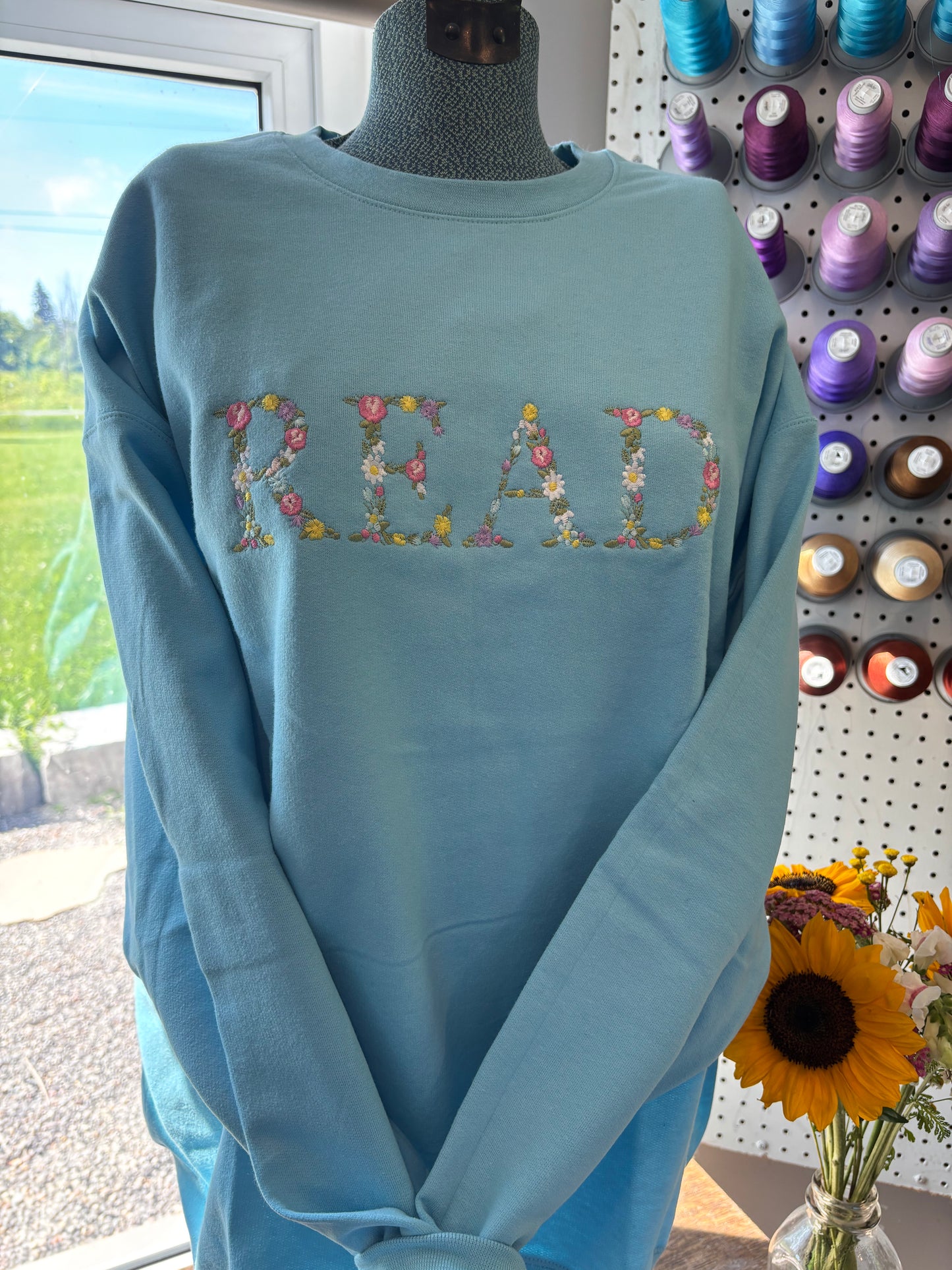 2XL Floral Read Blue Crew