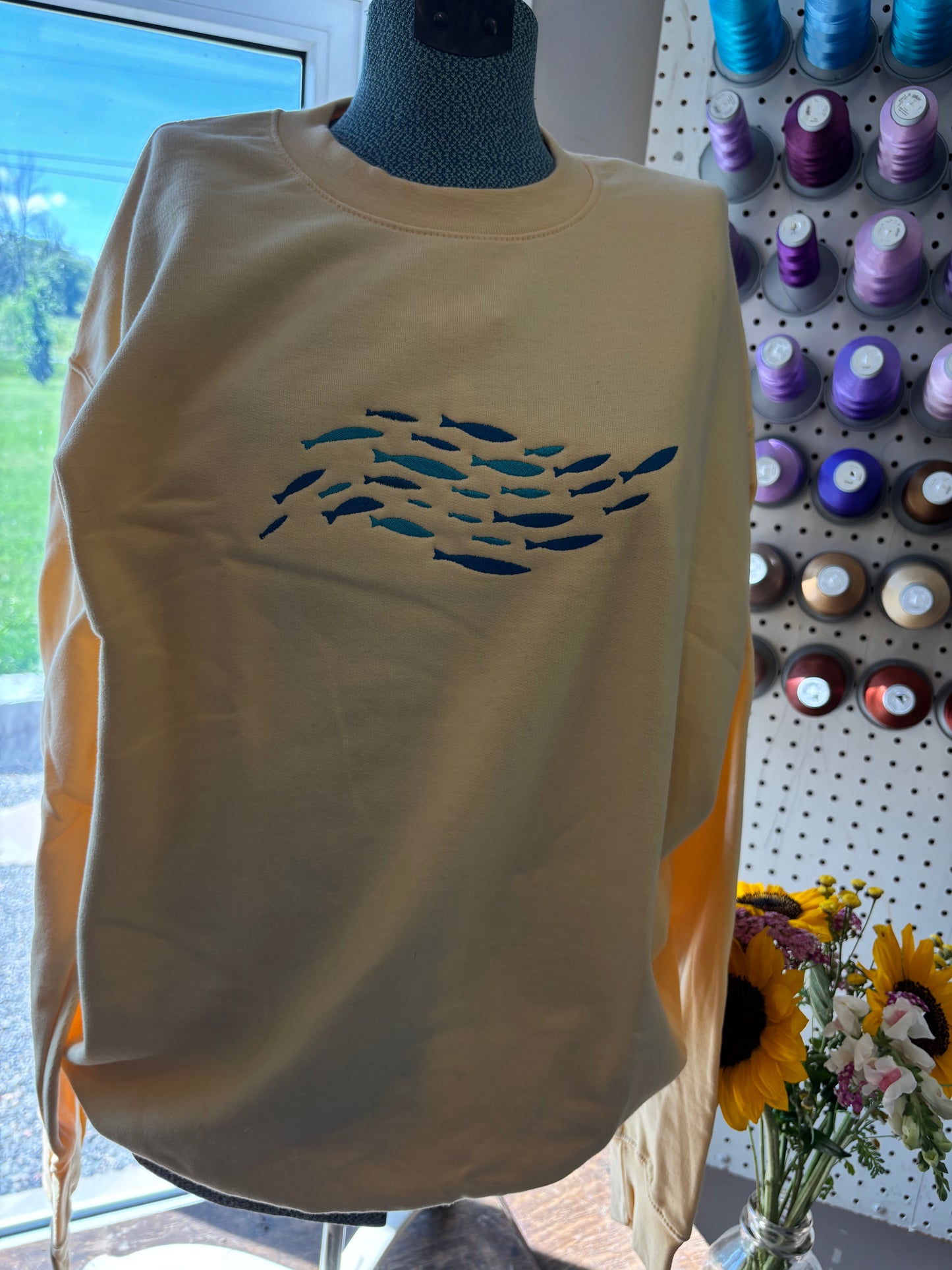 Medium Butter Yellow Crew, Blue Fish