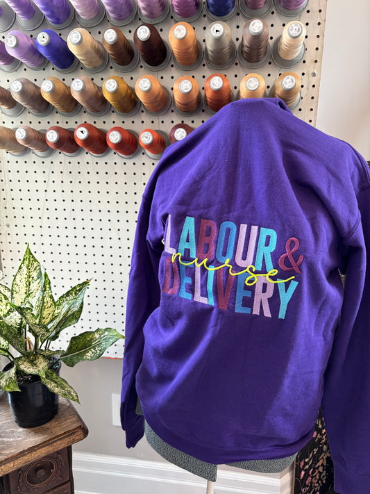 Small Purple L&D Nurse zip-up hoodie