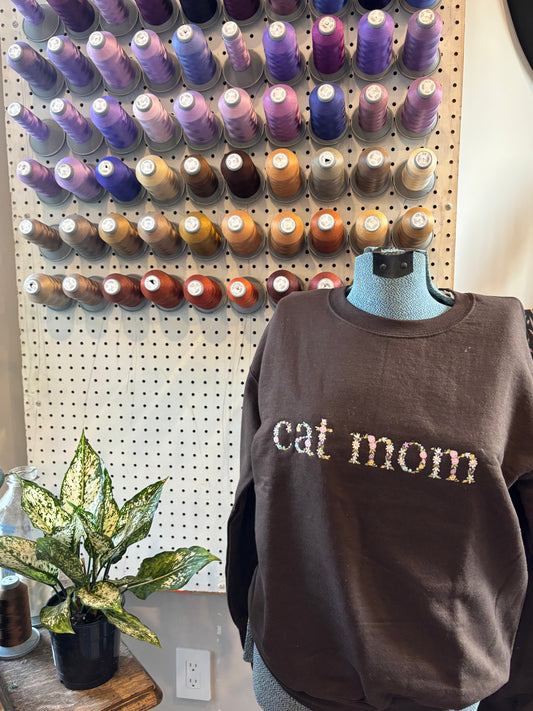 small brown cat mom floral crew